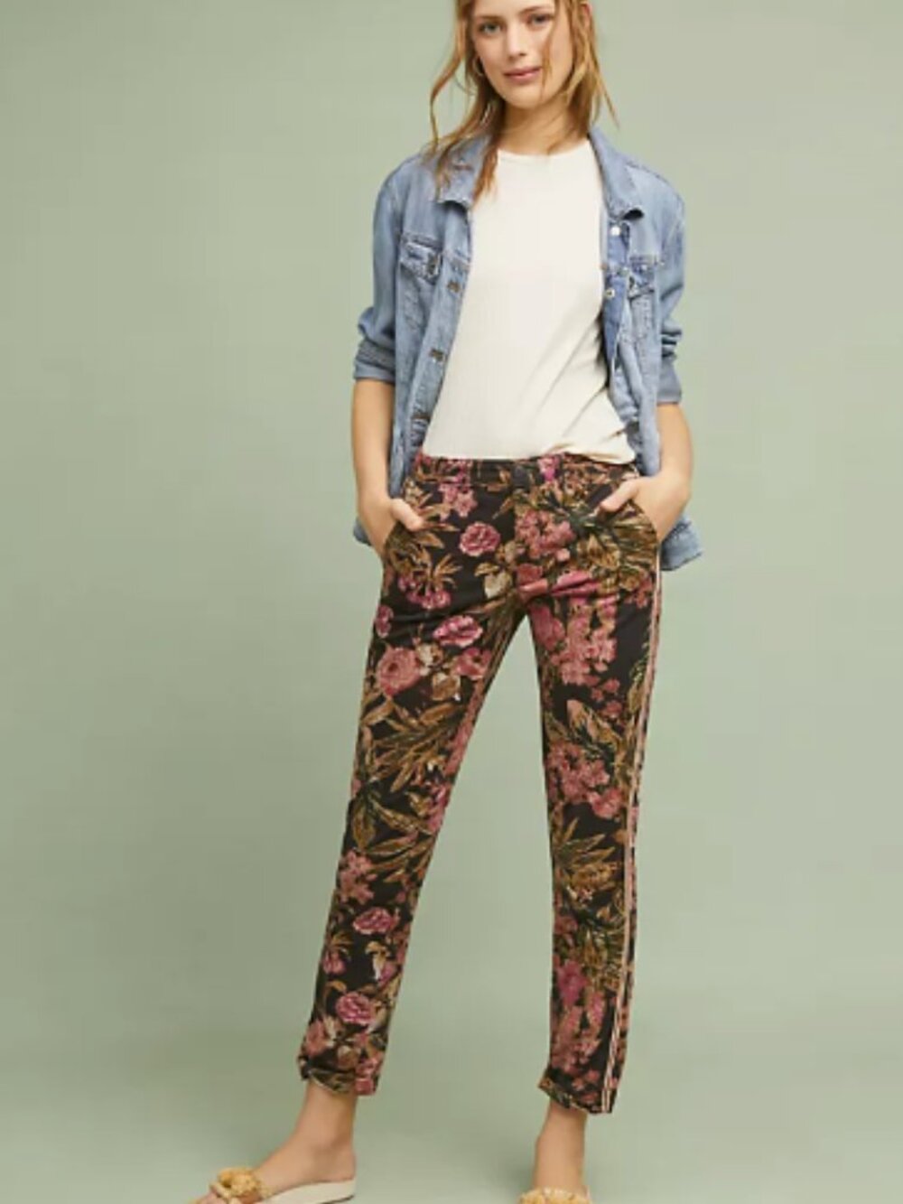 Anthropologie relaxed chino printed pants size 30 NWT maximalist floral fall